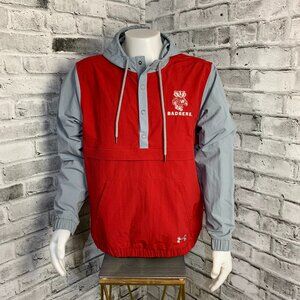 Under Armour Wisconsin Badgers Pullover Windbreaker Jacket Mens L Red Hoodie